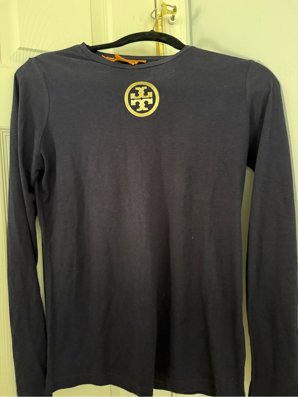 Tory Burch Navy Tee with Gold Logo Medallion